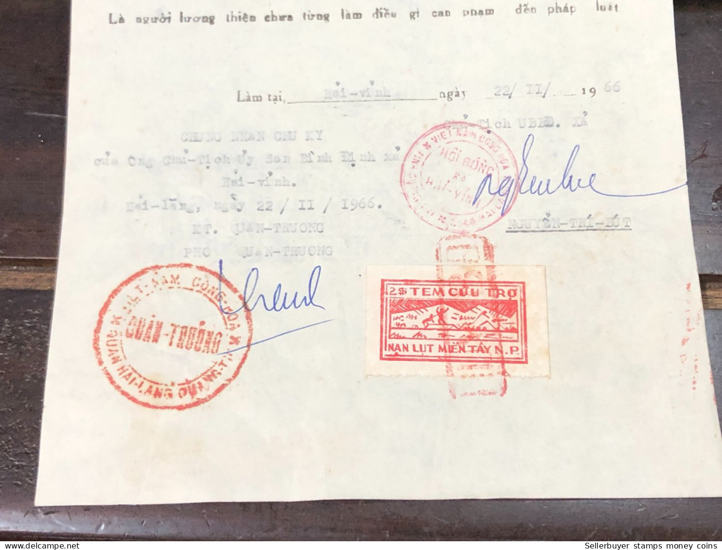 Viet Nam Suoth Old Documents That Have Children Authenticated(2$ Tem Cuu Tro1966) PAPER Have Wedge QUALITY:GOOD 1-PCS Ve - Collezioni