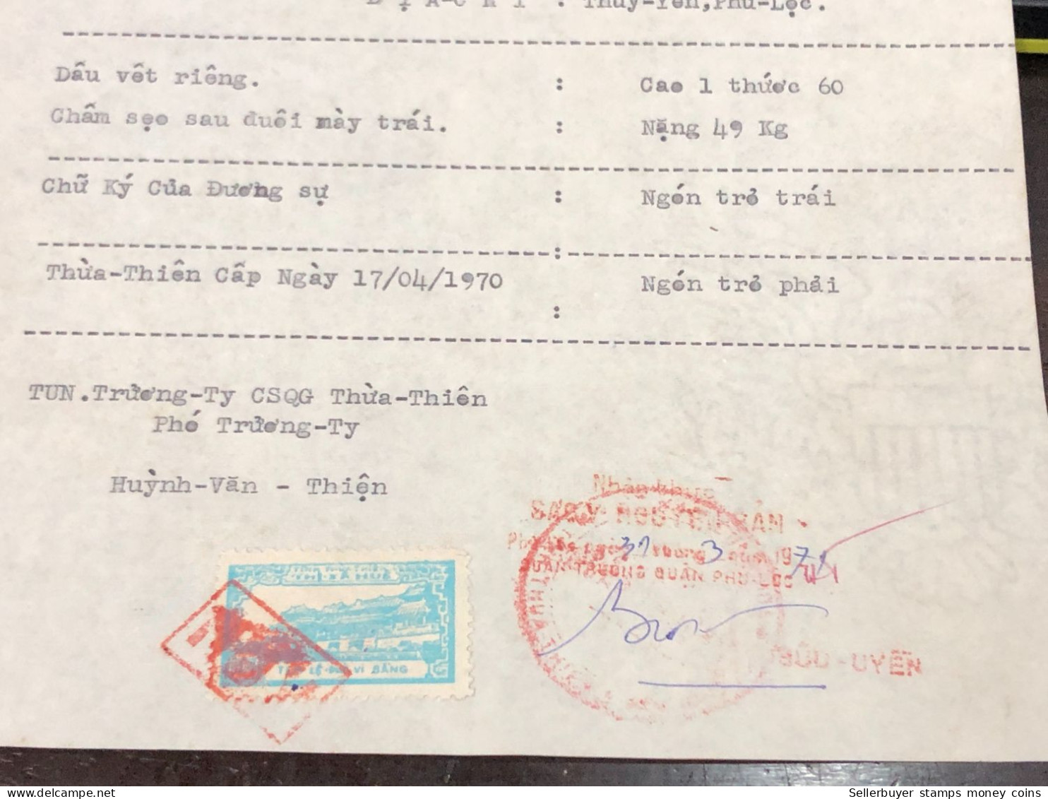 Viet Nam Suoth Old Documents That Have Children Authenticated(5$ Thua Thien 1975) PAPER Have Wedge QUALITY:GOOD 1-PCS Ve - Collections