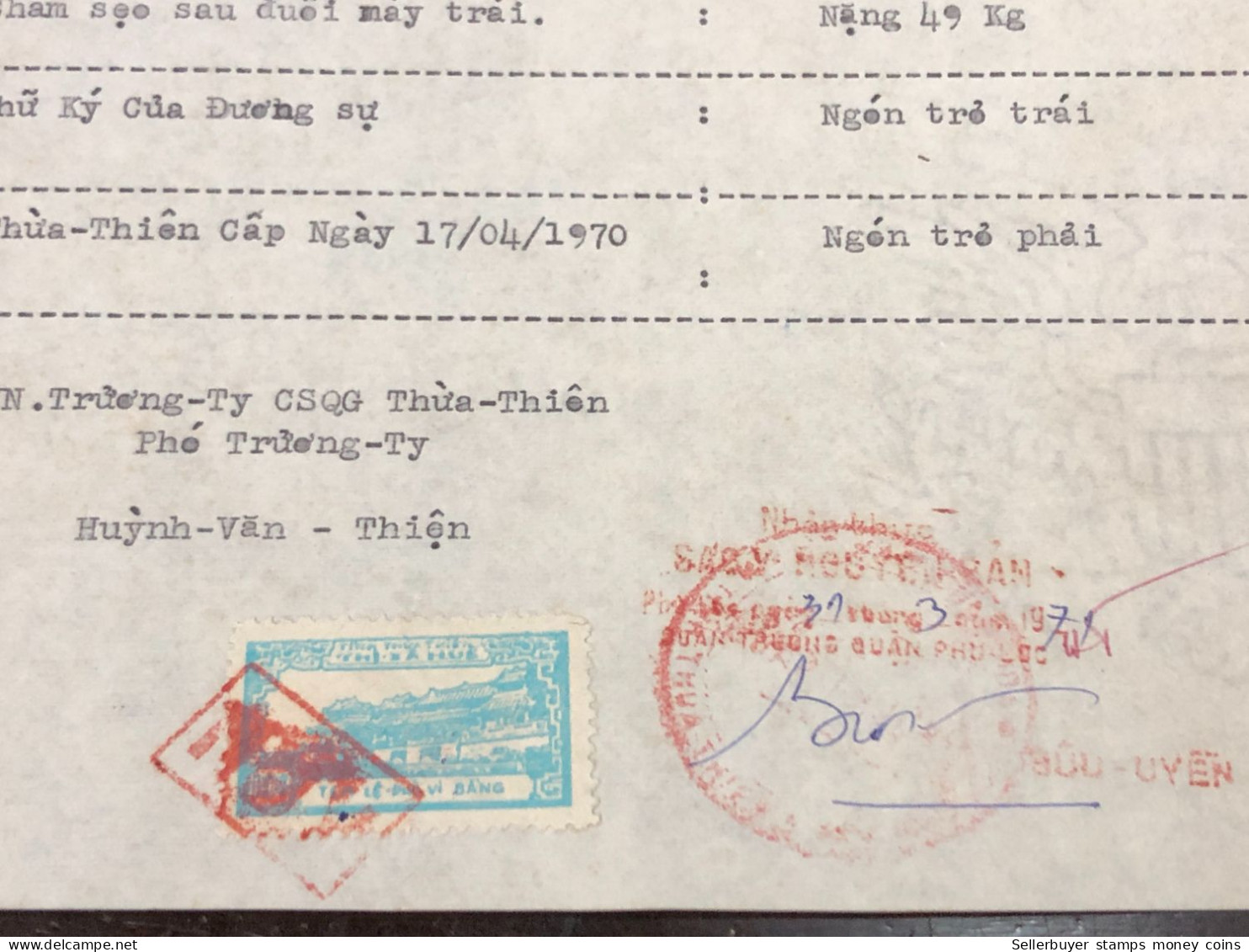 Viet Nam Suoth Old Documents That Have Children Authenticated(5$ Thua Thien 1975) PAPER Have Wedge QUALITY:GOOD 1-PCS Ve - Collezioni
