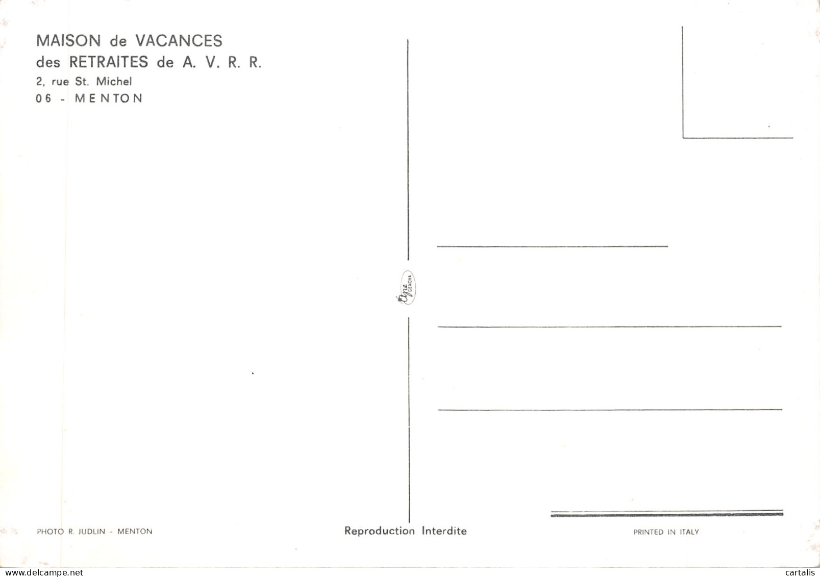06-MENTON-MAISON DE VACANCES DES RETRAITES DE AGRR-N 586-D/0057 - Menton