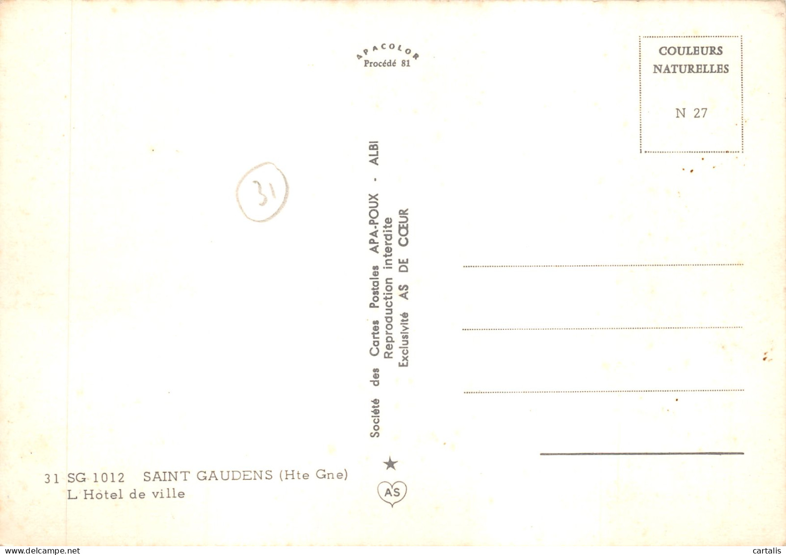 31-SAINT GAUDENS-N 589-B/0021 - Saint Gaudens