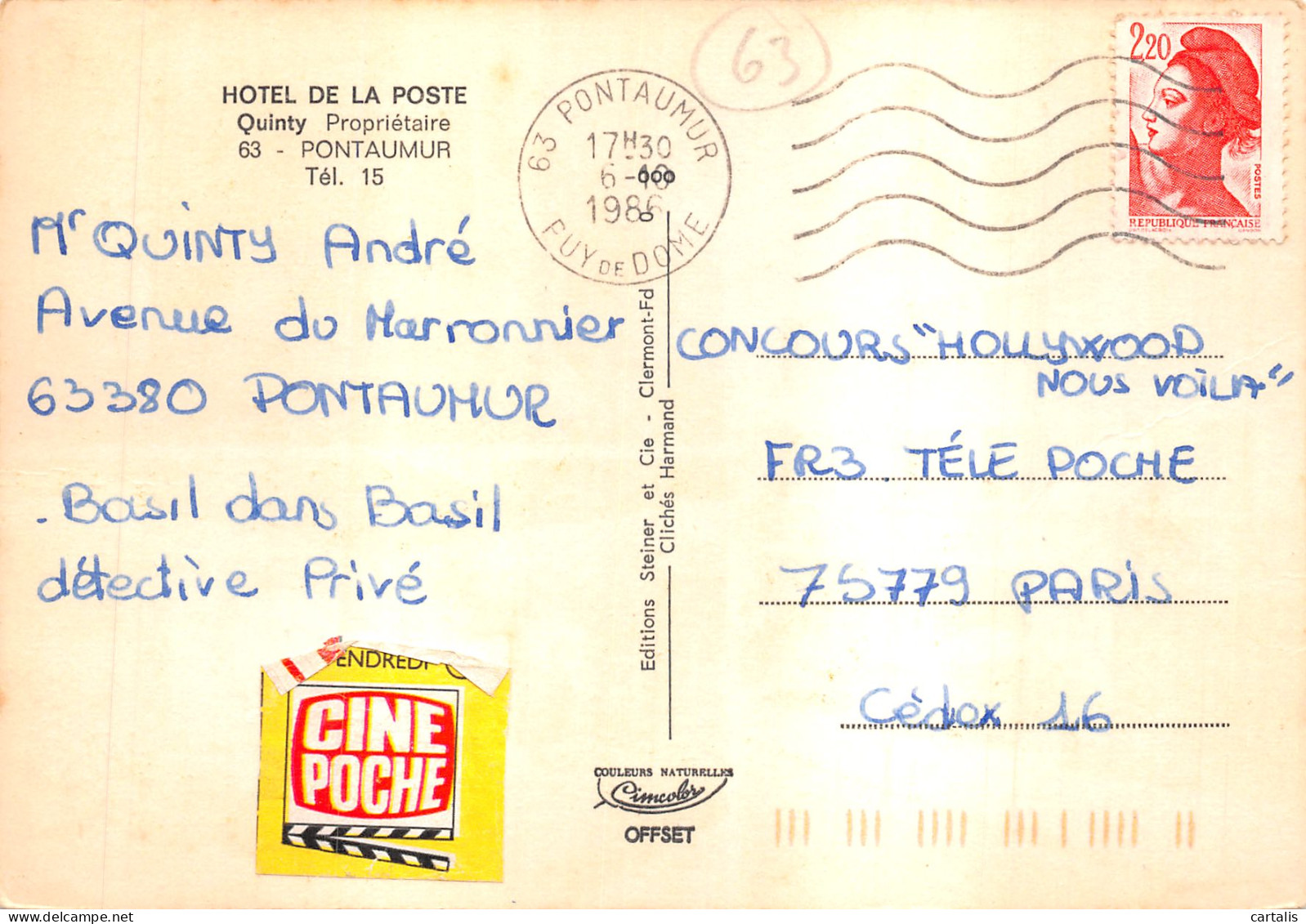 63-PONTAUMUR-HOTEL DE LA POSTE-N 591-D/0187 - Andere & Zonder Classificatie