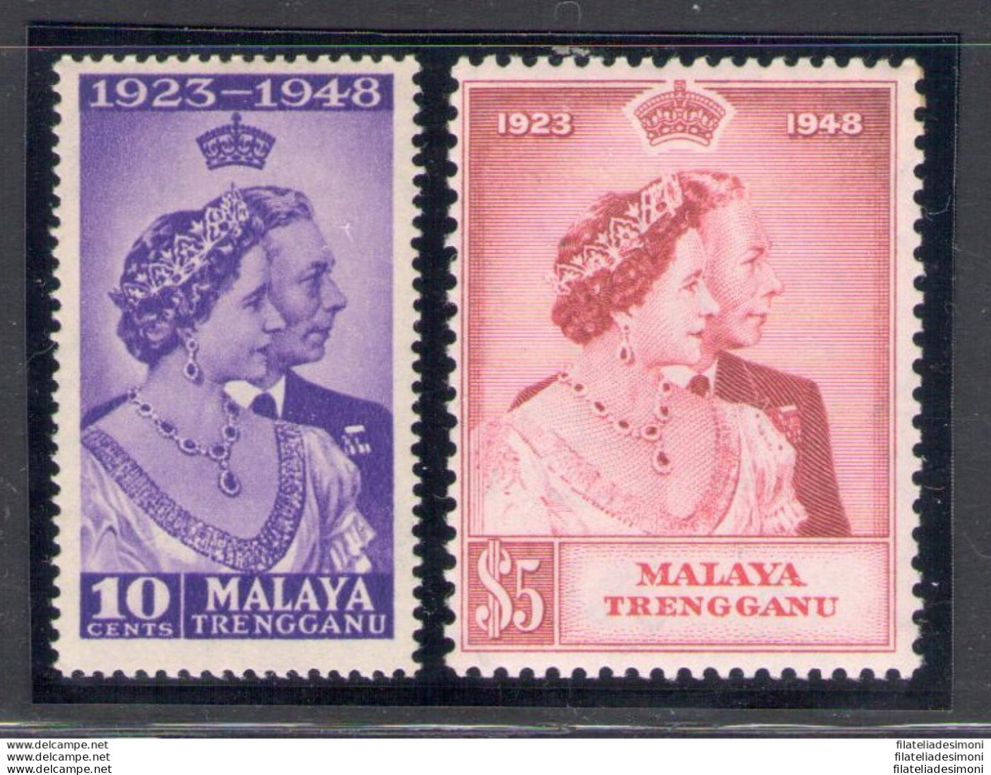 1948 Malaysian States, Trengganu - Stanley Gibbons N. 61-62, Royal Silver Wedding, Serie Di 2, MNH** - Sonstige & Ohne Zuordnung