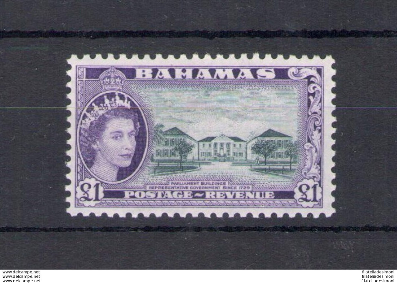 1954 BAHAMAS, Regina Elisabetta, 1 £ Slate Black And Violet, Stanley Gibbons N. 216 - MNH** - Other & Unclassified