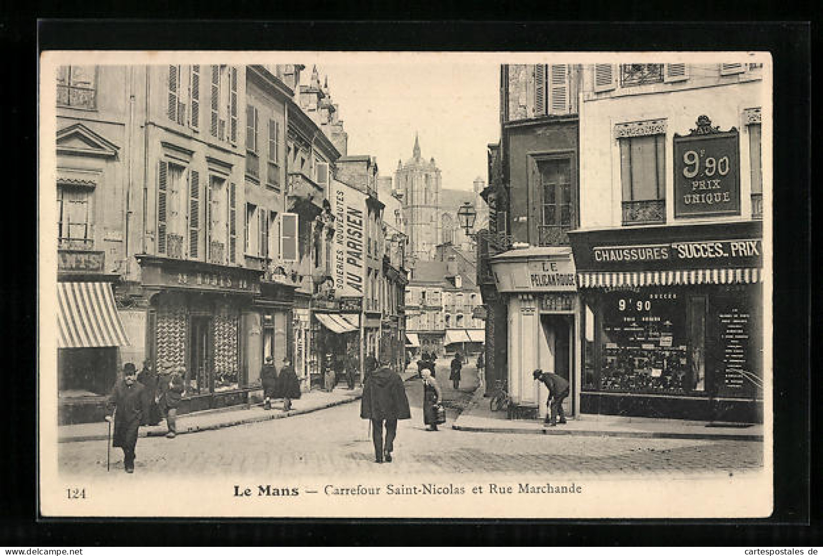 CPA Le Mans, Carrefour Saint-Nicolas Et Rue Marchande  - Le Mans