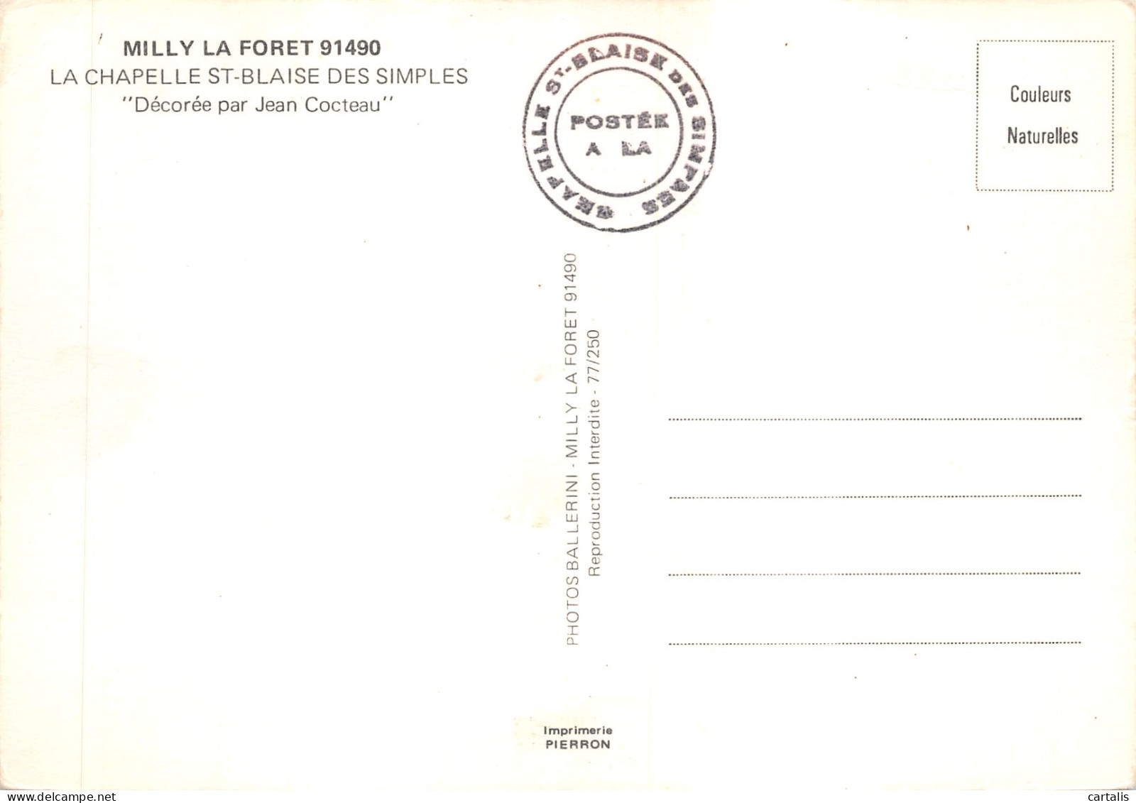 91-MILLY LA FORET-LA CHAPELLE DES SIMPLES-N 595-A/0229 - Milly La Foret
