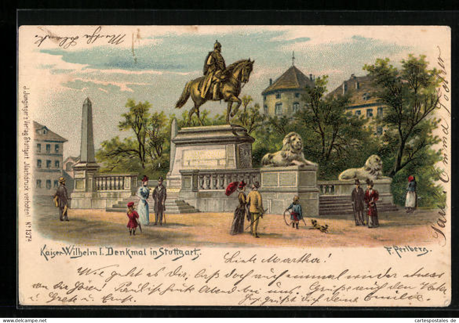 Künstler-AK Friedrich Perlberg: Stuttgart, Kaiser-Wilhelm I. Denkmal  - Perlberg, F.