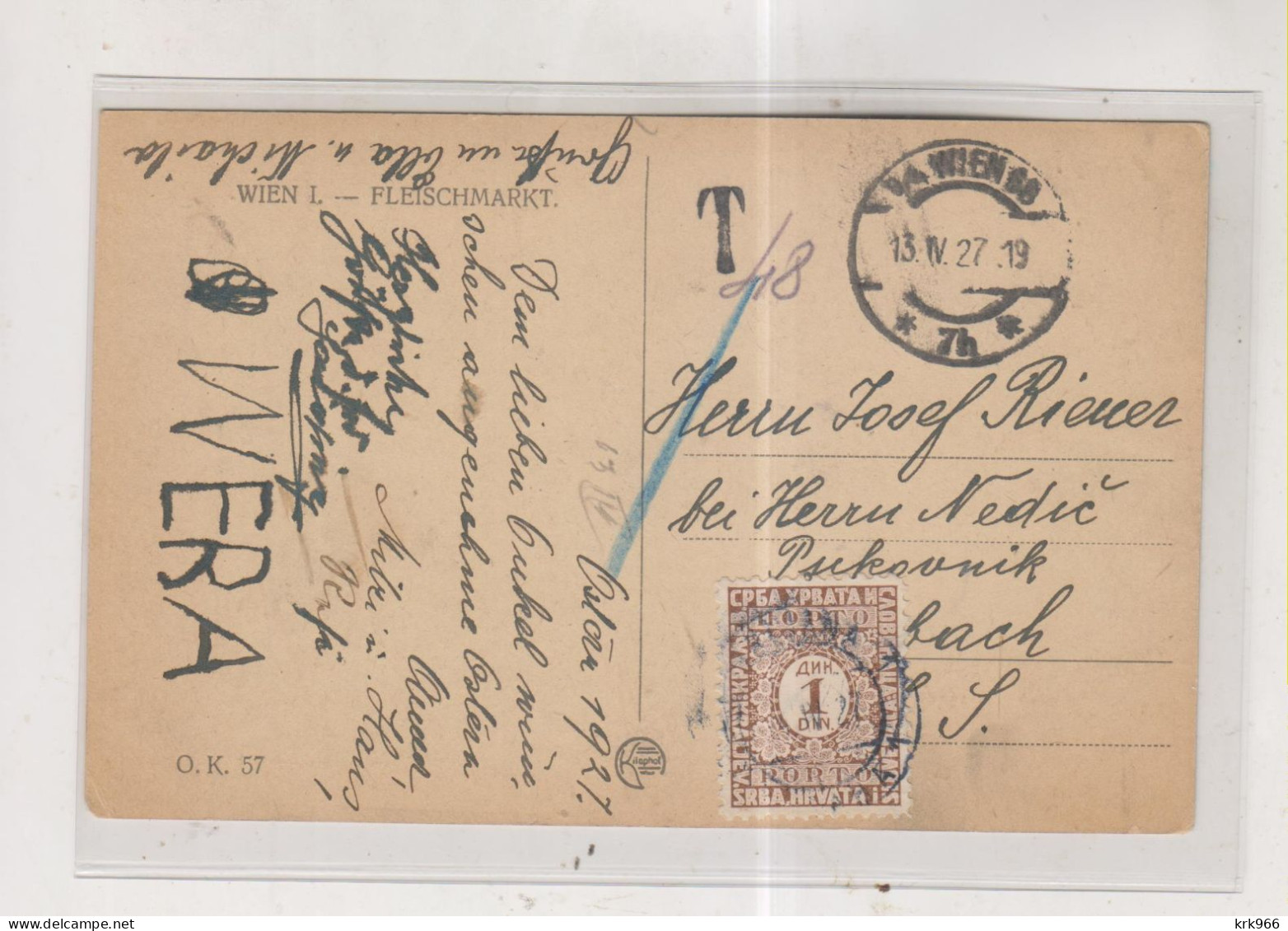 AUSTRIA 1927 WIEN Nice Postcard To LJUBLJANA Postage Due - Covers & Documents
