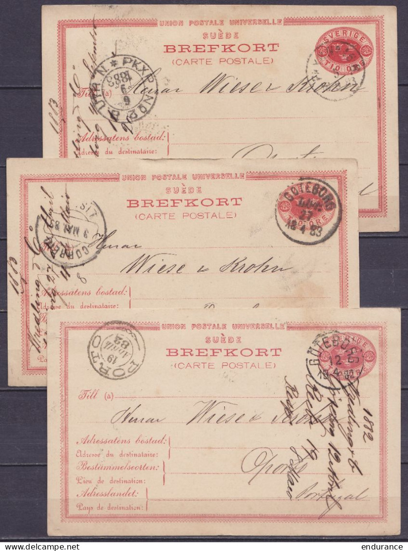 Suède - Lot De 3 EP CP De GÖTEBORG 1882 & 1883 Pour PORTO Portugal - Entiers Postaux