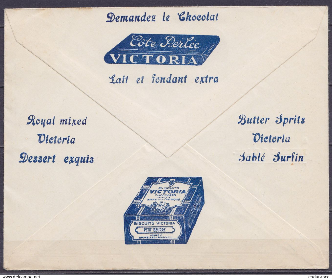 Env. "Biscuits Et Chocolats Victoria Koekelberg" Affr. PREO 10c Olive N°420 Surch. [1939] Pour DIEKIRCH Luxembourg - Typo Precancels 1936-51 (Small Seal Of The State)