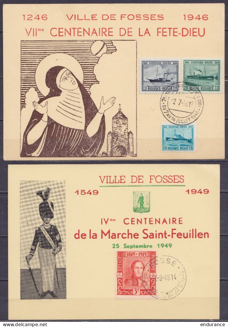 Cartes Souvenirs Philatéliques FOSSES VIIe Centenaire De La Fête-Dieu 1946 & IV Centenaire De La Marche Saint-Feuillen 1 - Covers & Documents