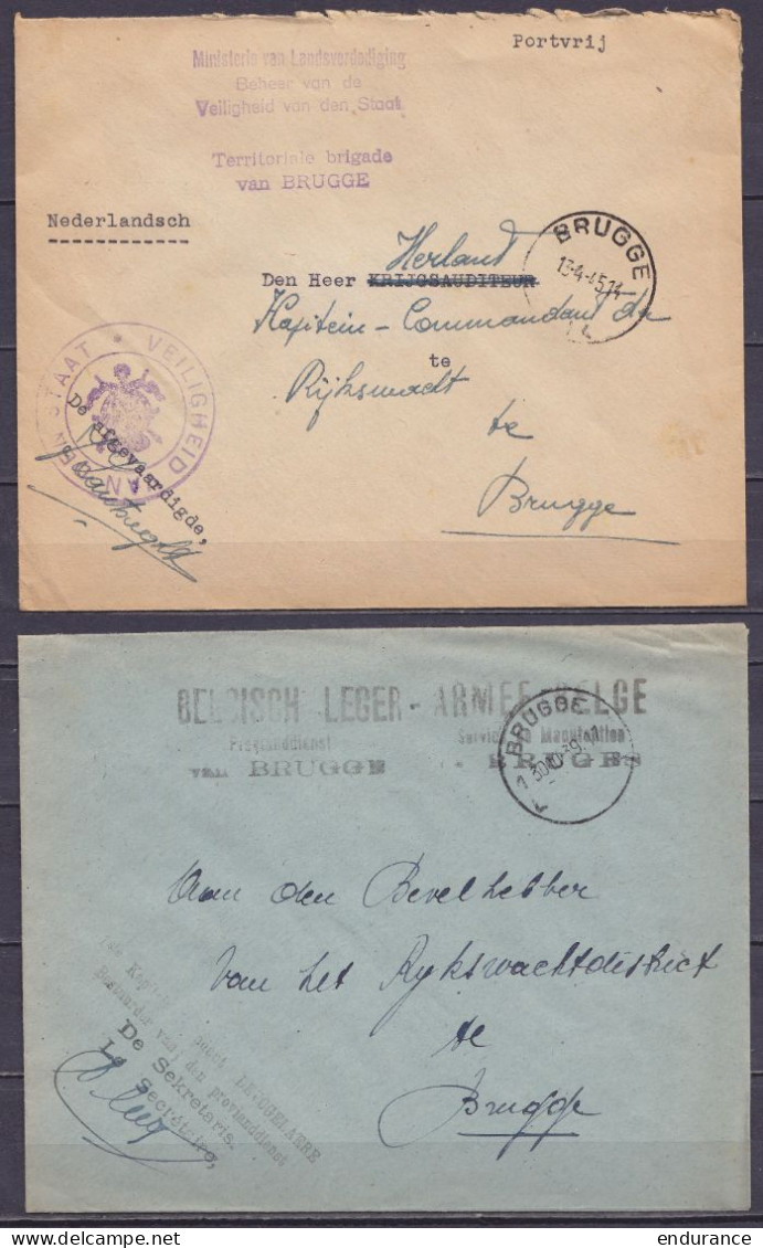 Lot De 3 Env. En Franchise Armée Belge / Belgische Leger Càd BRUGGE 1939, 1940 & 1945 Pour Gendarmerie E/V - Voir Scans - Guerra 40 – 45 (Cartas & Documentos)