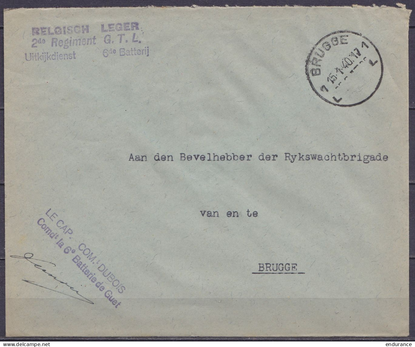 Lot De 3 Env. En Franchise Armée Belge / Belgische Leger Càd BRUGGE 1939, 1940 & 1945 Pour Gendarmerie E/V - Voir Scans - Guerre 40-45 (Lettres & Documents)