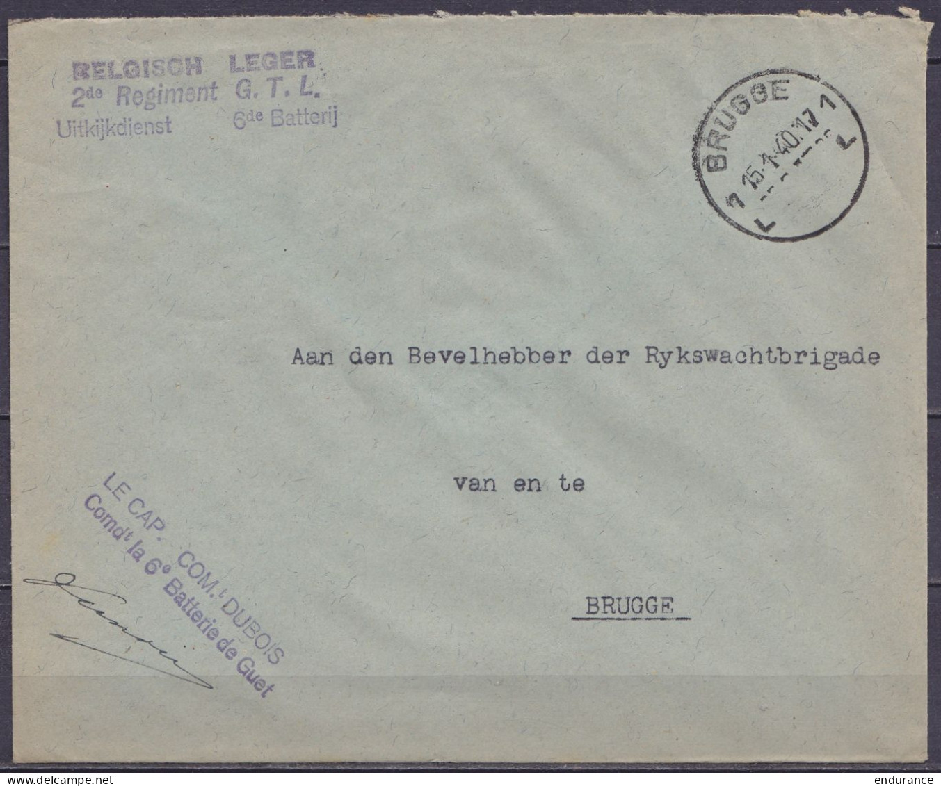 Lot De 3 Env. En Franchise Armée Belge / Belgische Leger Càd BRUGGE 1939, 1940 & 1945 Pour Gendarmerie E/V - Voir Scans - Oorlog 40-45 (Brieven En Documenten)