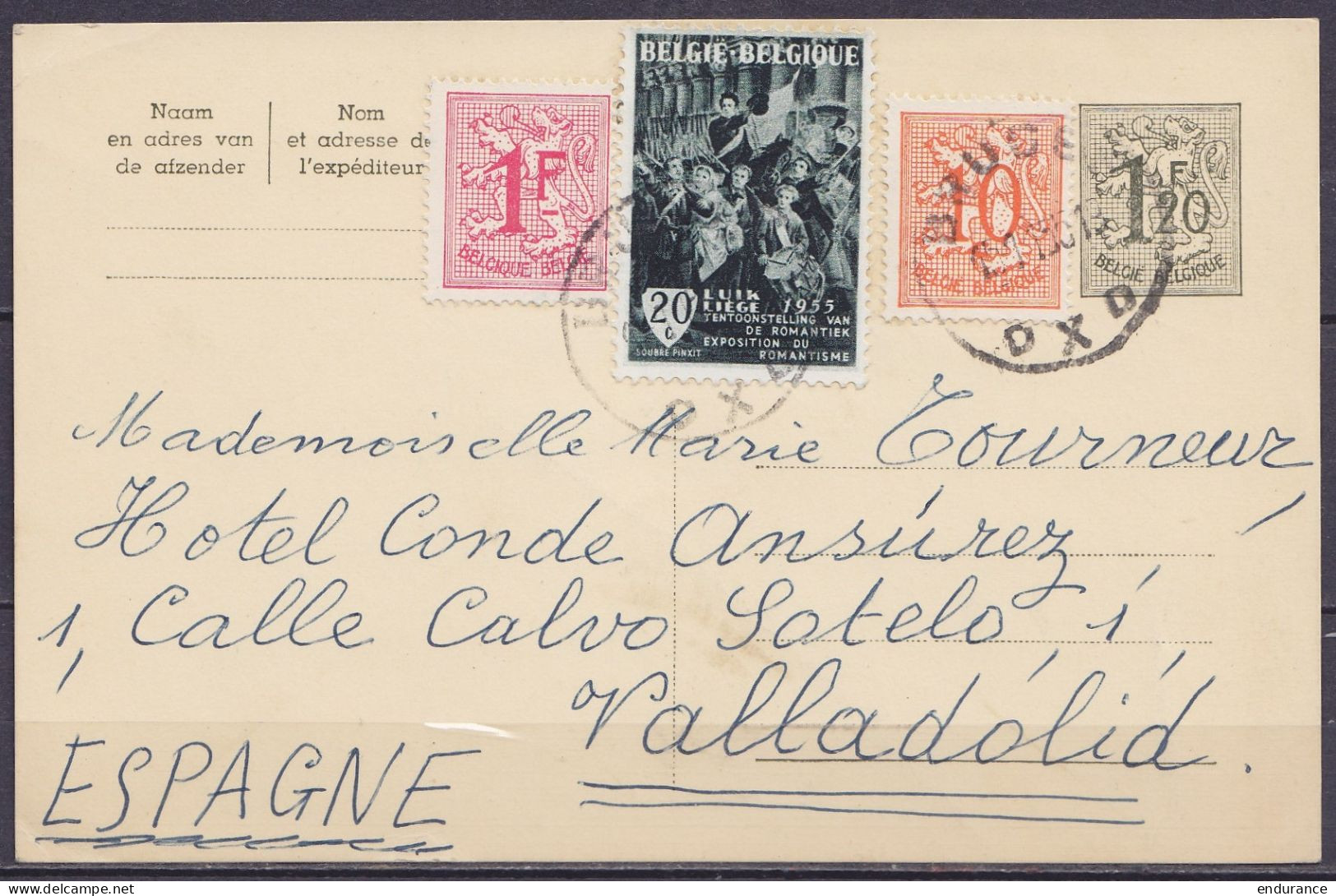 EP CP 1f20 + N°850+859+971 Càd BRUGES /15.11.1955 Pour VALLADOLID Espagne - Postcards 1951-..
