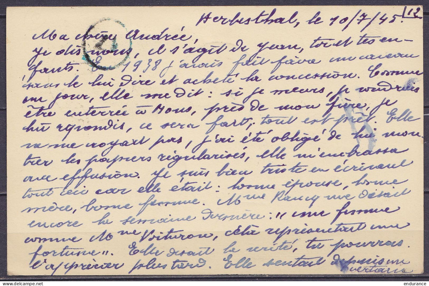 EP CP 40c Lilas (type N°479) + N°675+678A Càd HERBESTHAL /11-7-1945 Pour ATHENES Grèce - Cachets Censures Belge Et Grecq - Guerre 40-45 (Lettres & Documents)