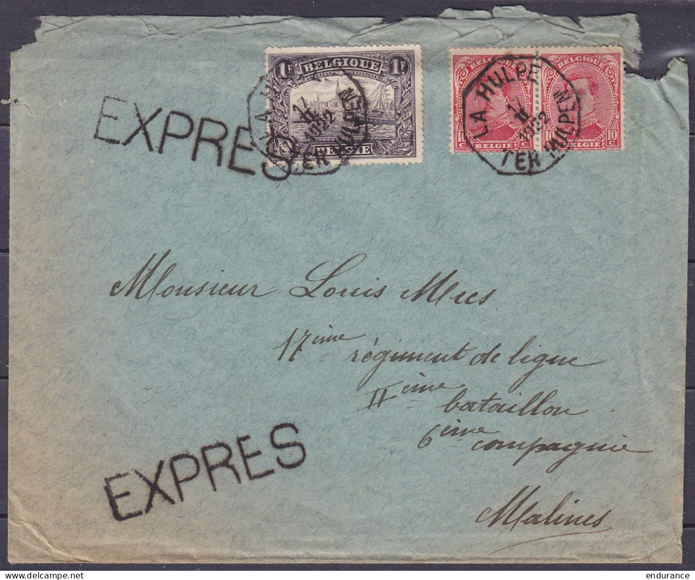 LAC En Exprès Affr. Paire N°138 + N°145 Càd Octogon. LA HULPE /17 II 1922/ TER HULPEN Pour Militaire Au 17e Régiment De  - 1915-1920 Alberto I