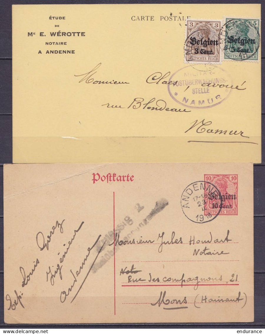 Lot 2 CP & EP Càd ANDENNE 1918 Pour NAMUR Et MONS - OC1/25 Generalgouvernement 