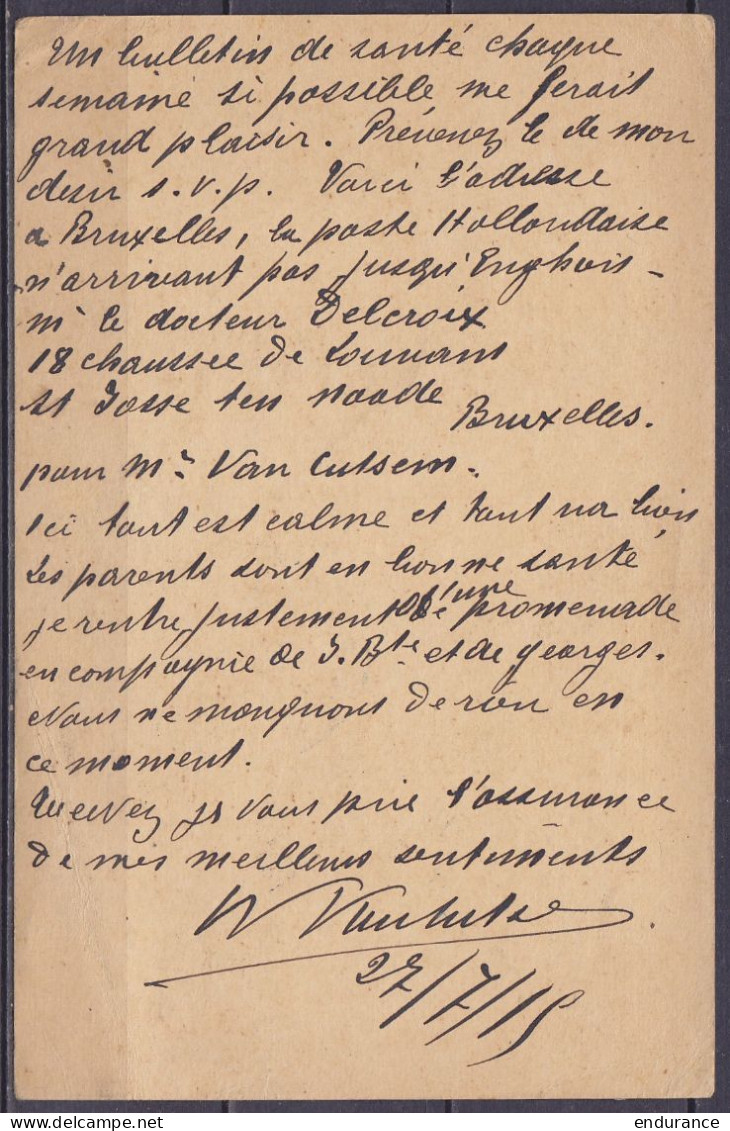 Ep CP 10c Rouge (type OC3) De ENGHIEN Flam. BRUSSEL-BRUXELLES /28.VIII 1915 Pour Prisonnier De Guerre Au Camp De HARDERW - Krijgsgevangenen