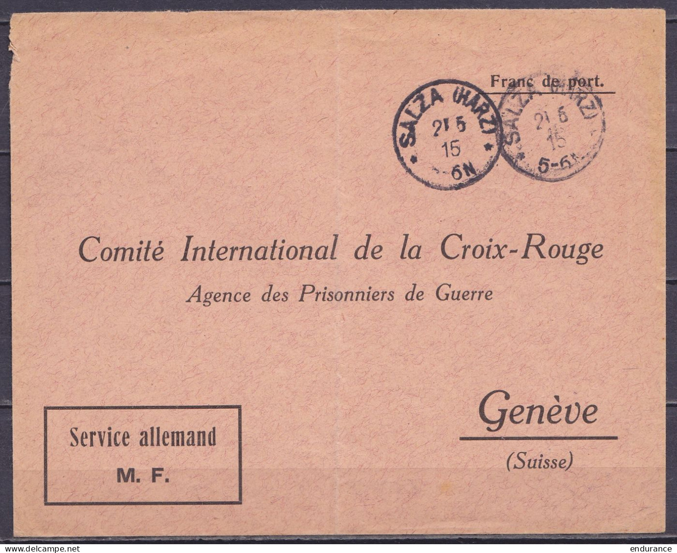 Env. En Franchise Préadressée "Comité International De La Croix-Rouge / Agence Des Prisonniers De Guerre / Service Allem - Rotes Kreuz