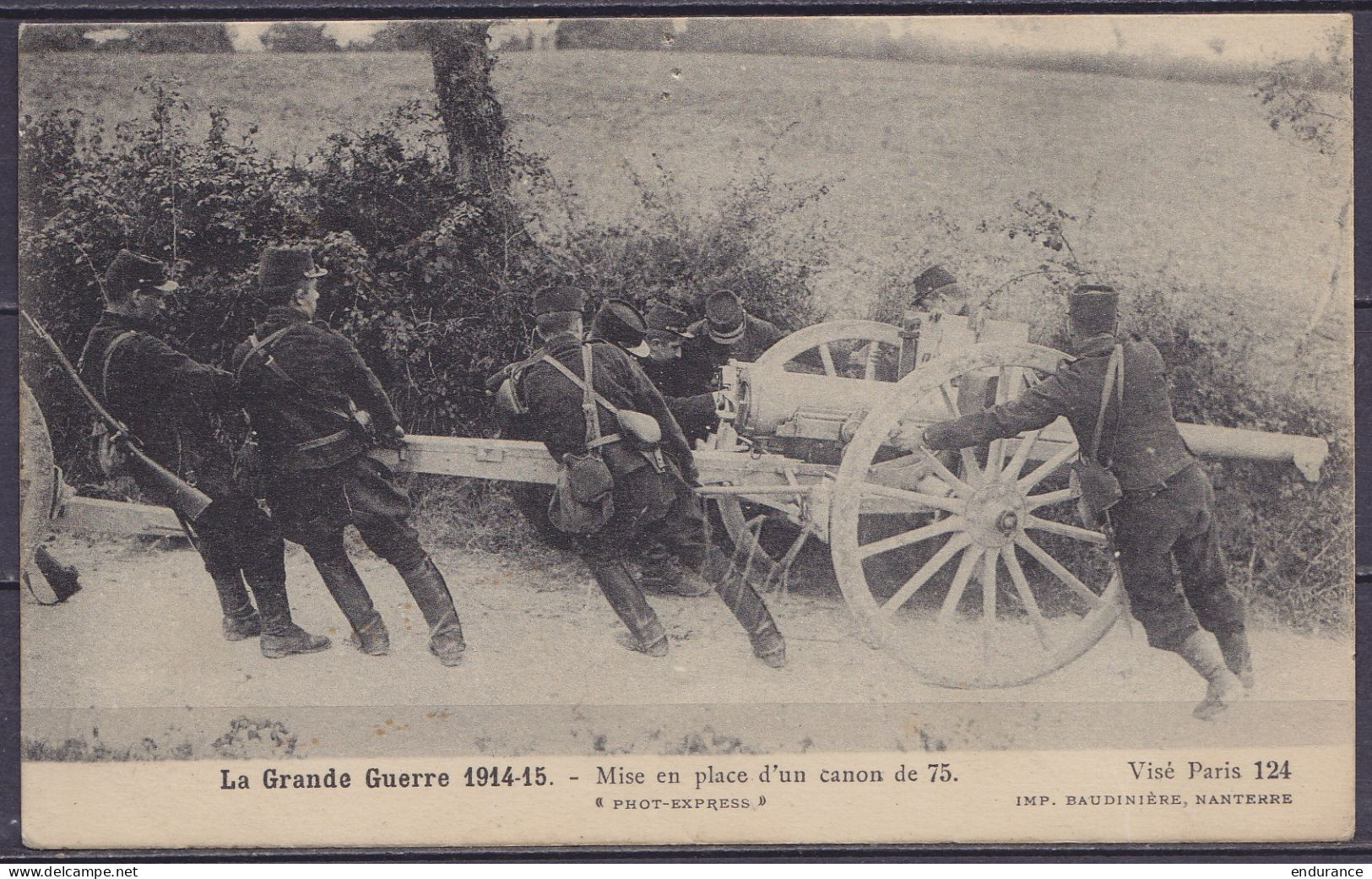 CP "Mise En Place D'un Canon De 75" En Franchise S.M. Càd "POSTES MILITAIRES BELGIQUE /13 XI 1915/ BELGIË LEGERPOSTERIJ" - Armada Belga