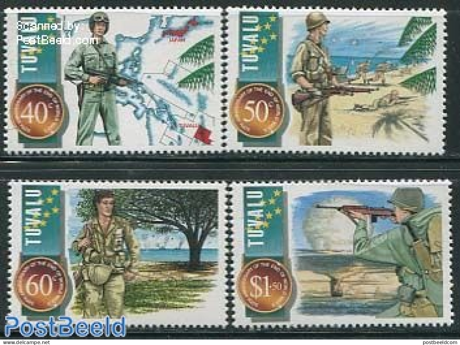 Tuvalu 1995 End Of World War 4v, Mint NH, History - Science - Militarism - World War II - Atom Use & Models - Militaria