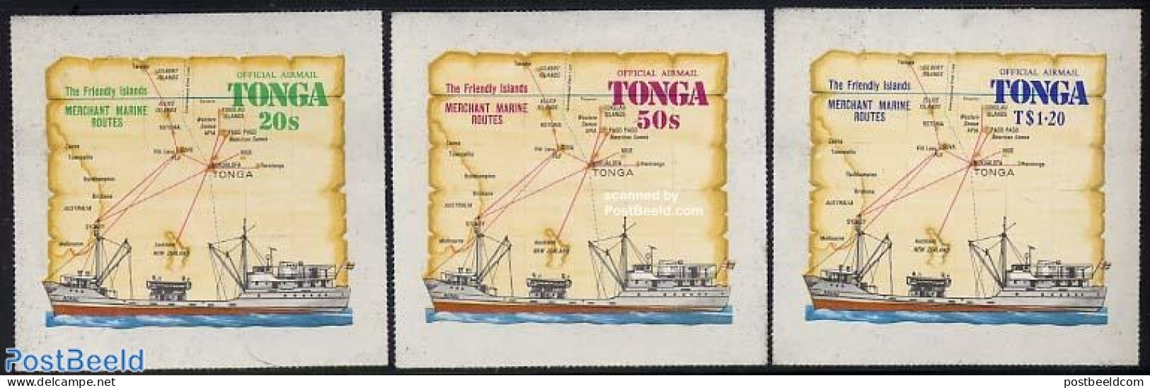 Tonga 1972 On Service, Commercial Fleet 3v, Mint NH, Transport - Various - Ships And Boats - Maps - Bateaux