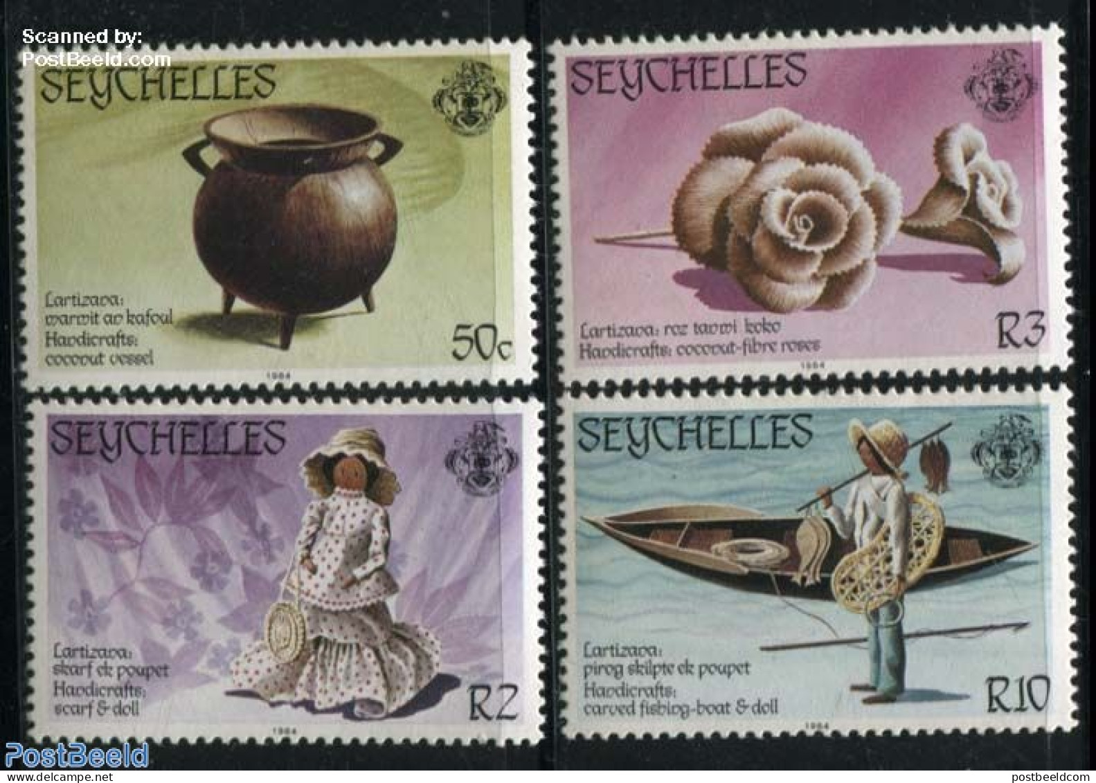 Seychelles 1984 Handicrafts 4v, Mint NH, Nature - Transport - Various - Roses - Ships And Boats - Toys & Children's Ga.. - Bateaux