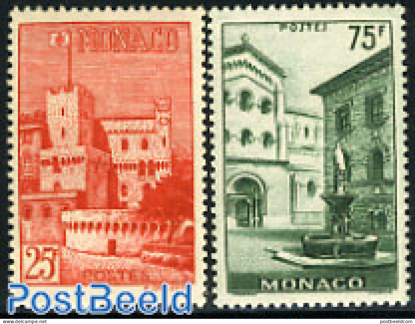 Monaco 1954 Definitives 2v, Unused (hinged), Art - Architecture - Unused Stamps