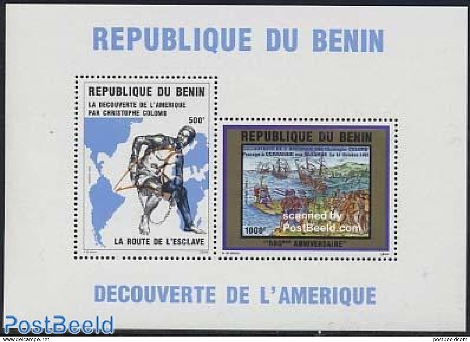 Benin 1992 Discovery Of America S/s, Mint NH, History - Transport - Explorers - Ships And Boats - Neufs