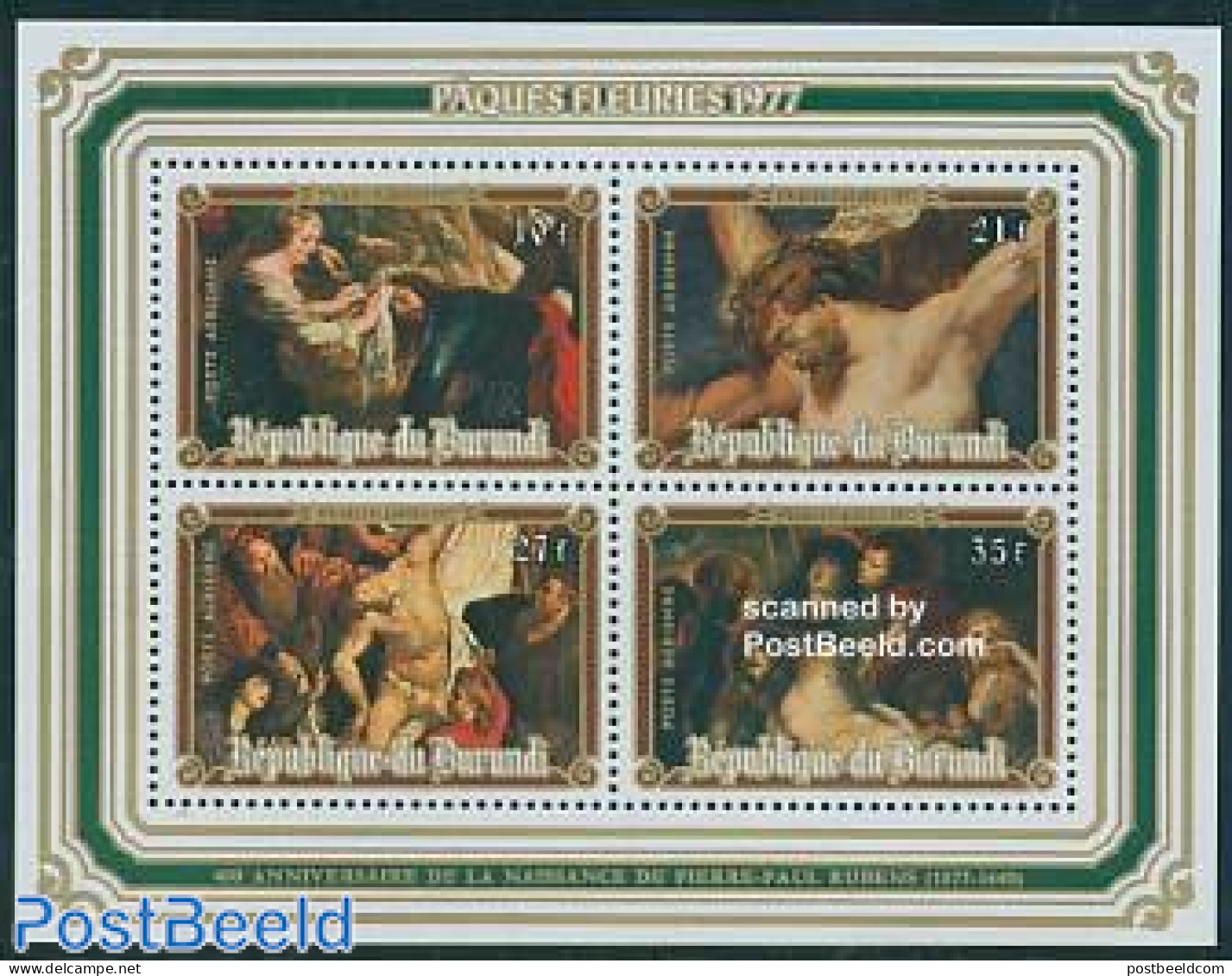 Burundi 1977 Easter, Rubens S/s, Mint NH, Religion - Religion - Art - Paintings - Rubens - Andere & Zonder Classificatie