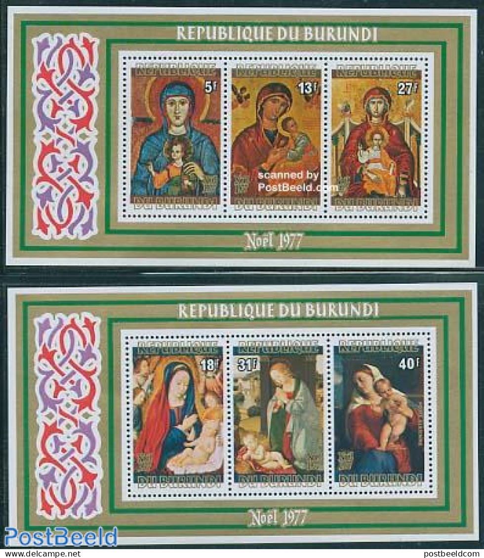 Burundi 1977 Christmas 2 S/s, Mint NH, Religion - Christmas - Religion - Art - Paintings - Natale