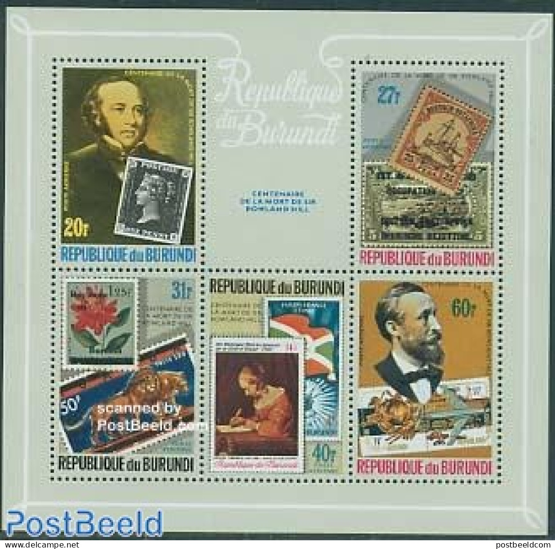 Burundi 1979 Sir Rowland Hill S/s, Mint NH, Nature - Transport - Cat Family - Sir Rowland Hill - Stamps On Stamps - U... - Rowland Hill