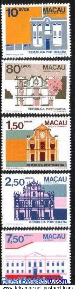 Macao 1983 Definitives, Buildings 5v, Mint NH, Religion - Churches, Temples, Mosques, Synagogues - Art - Architecture - Unused Stamps