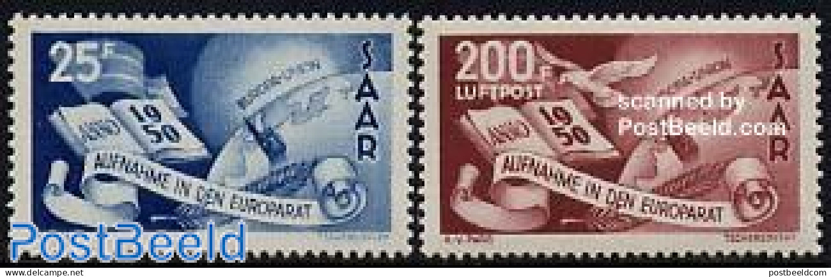 Germany, Saar 1950 European Council 2v, Unused (hinged), History - Europa Hang-on Issues - Idées Européennes