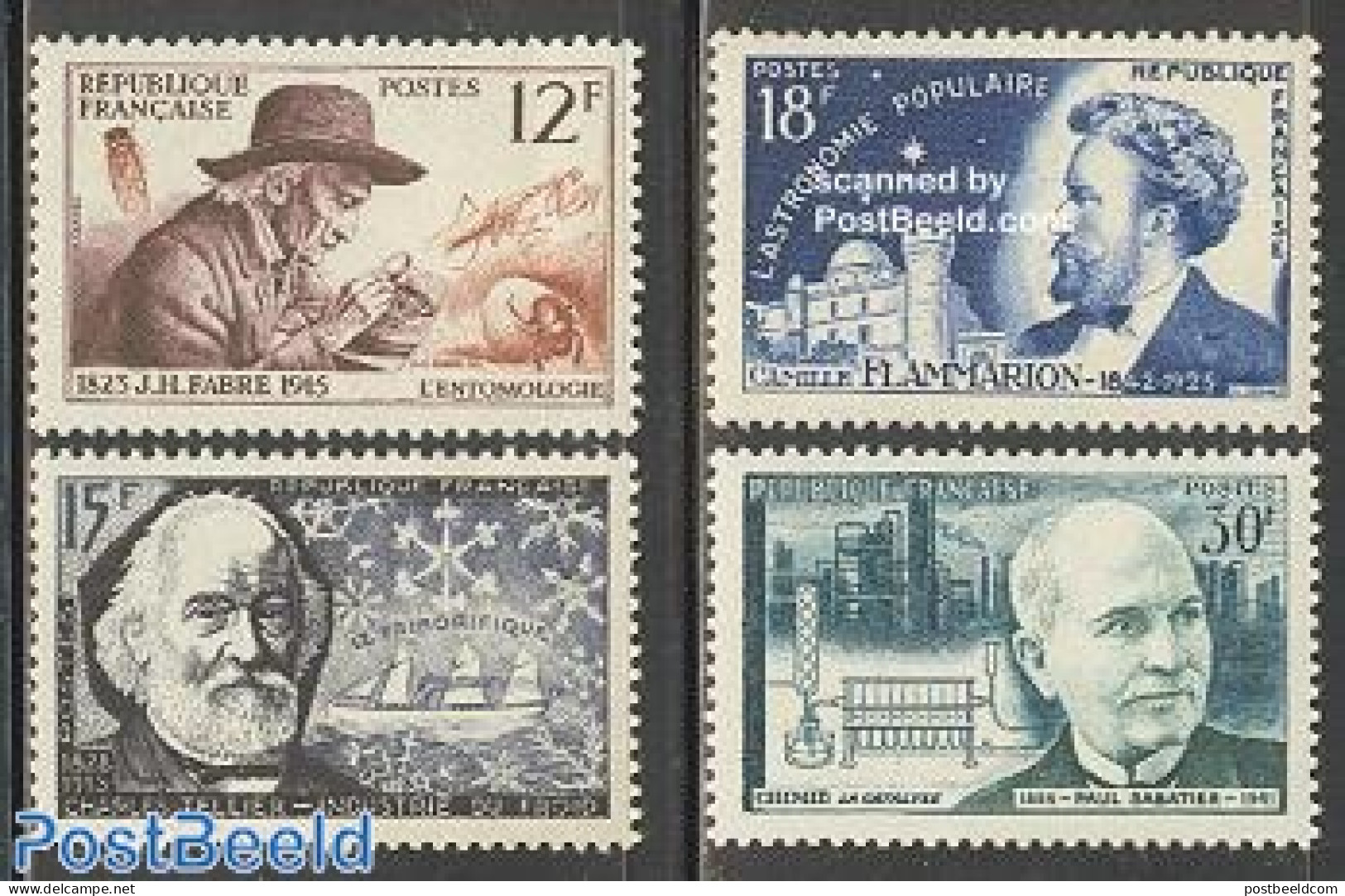 France 1956 Famous Scientists 4v, Mint NH, Nature - Science - Insects - Astronomy - Chemistry & Chemists - Physicians .. - Unused Stamps