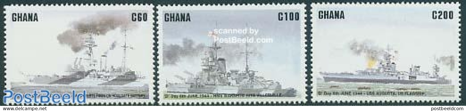 Ghana 1994 D-Day 3v, Mint NH, History - Transport - Militarism - World War II - Ships And Boats - Militaria
