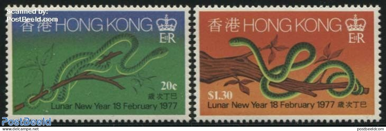 Hong Kong 1977 Year Of The Snake 2v, Mint NH, Nature - Various - Reptiles - Snakes - New Year - Unused Stamps