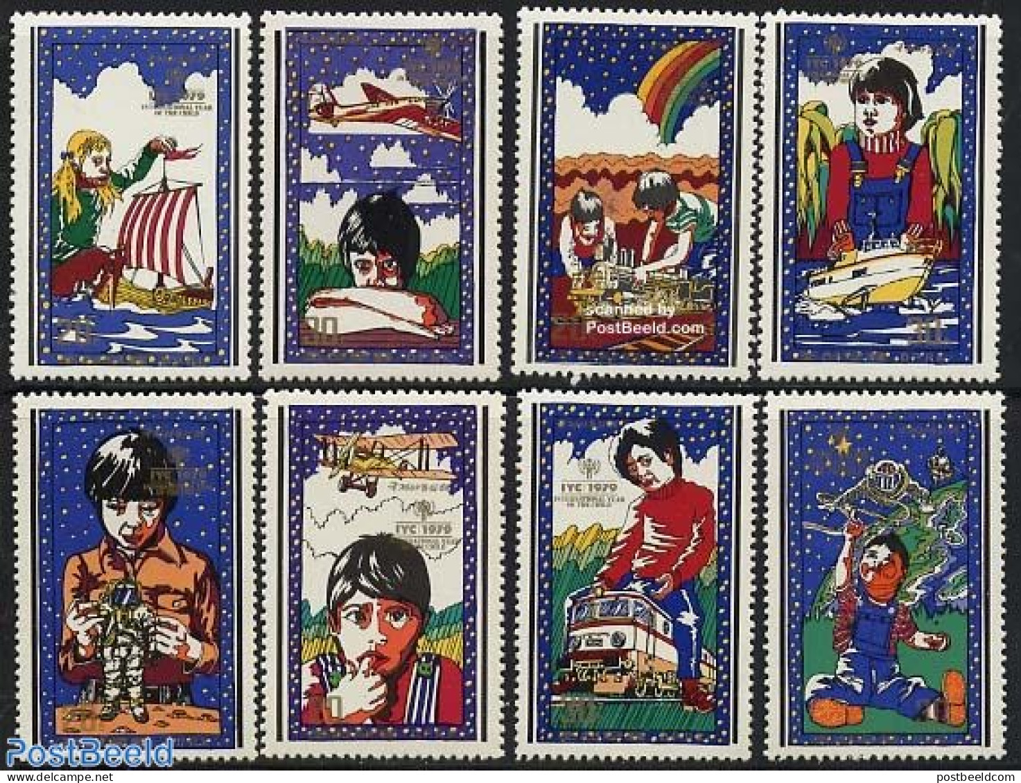 Korea, North 1979 Int. Year Of The Child 8v, Mint NH, Transport - Various - Aircraft & Aviation - Railways - Ships And.. - Airplanes