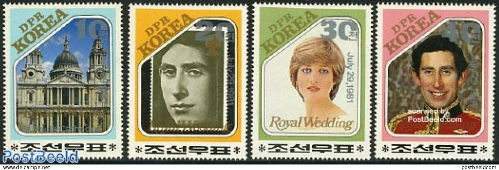 Korea, North 1981 Charles & Diana Wedding 4v, Mint NH, History - Charles & Diana - Kings & Queens (Royalty) - Familles Royales