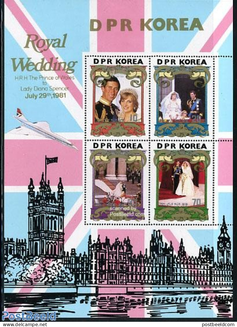 Korea, North 1981 Charles & Diana Wedding 4v M/s, Mint NH, History - Charles & Diana - Kings & Queens (Royalty) - Familles Royales