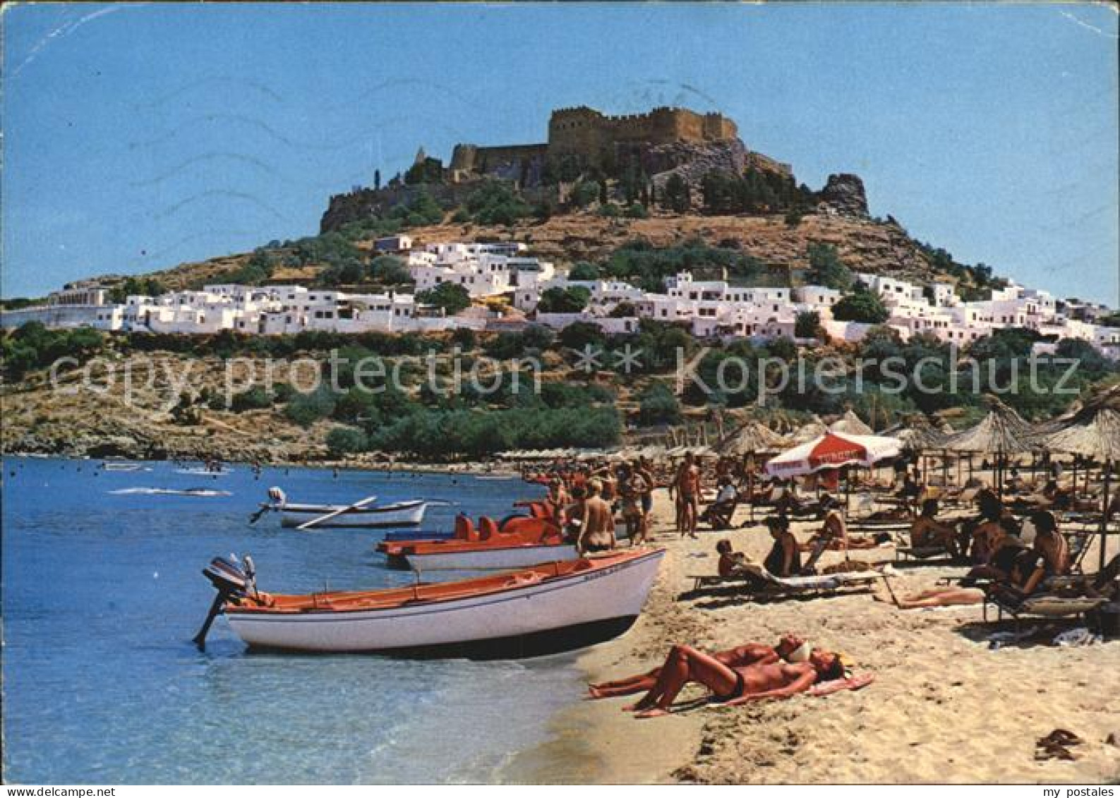 72515936 Rhodos Rhodes Aegaeis Strand Teilansicht Von Lindos  - Grèce