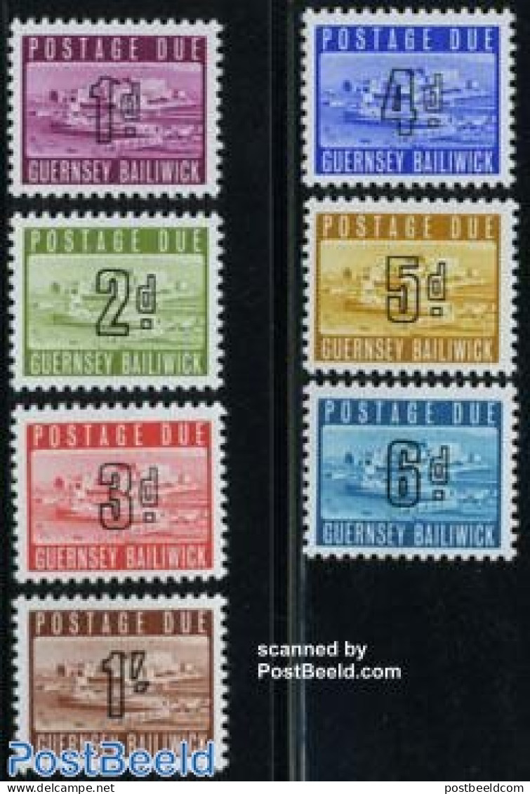 Guernsey 1969 Postage Due 7v, Mint NH, Transport - Ships And Boats - Art - Castles & Fortifications - Schiffe