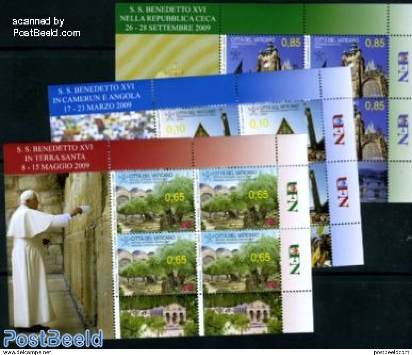 Vatican 2010 Popes Travels 3 M/s, Mint NH, Religion - Various - Churches, Temples, Mosques, Synagogues - Joint Issues - Ongebruikt