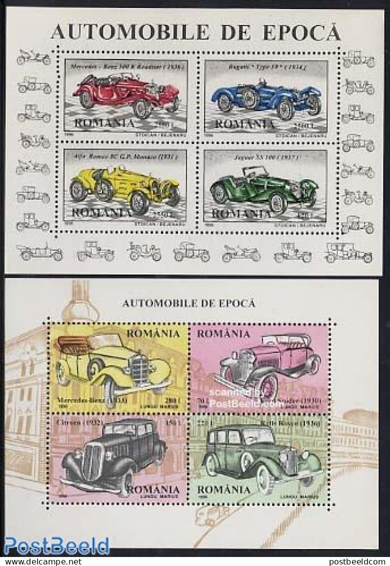 Romania 1996 Automobiles 2 S/s, Mint NH, Transport - Automobiles - Unused Stamps