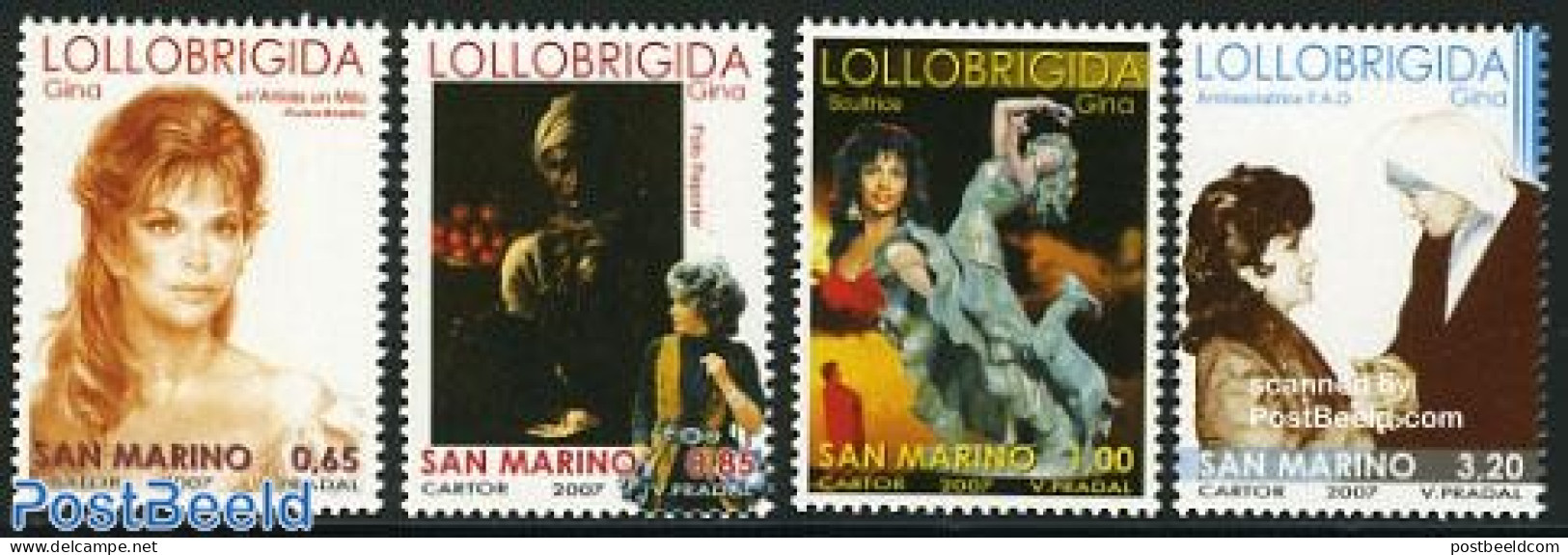 San Marino 2007 Gina Lollobrigida 4v, Mint NH, History - Performance Art - Nobel Prize Winners - Film - Movie Stars - Ungebraucht