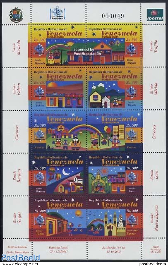 Venezuela 2004 Fundacomun 10v M/s, Mint NH, Sport - Transport - Various - Kiting - Ships And Boats - Tourism - Toys & .. - Ships