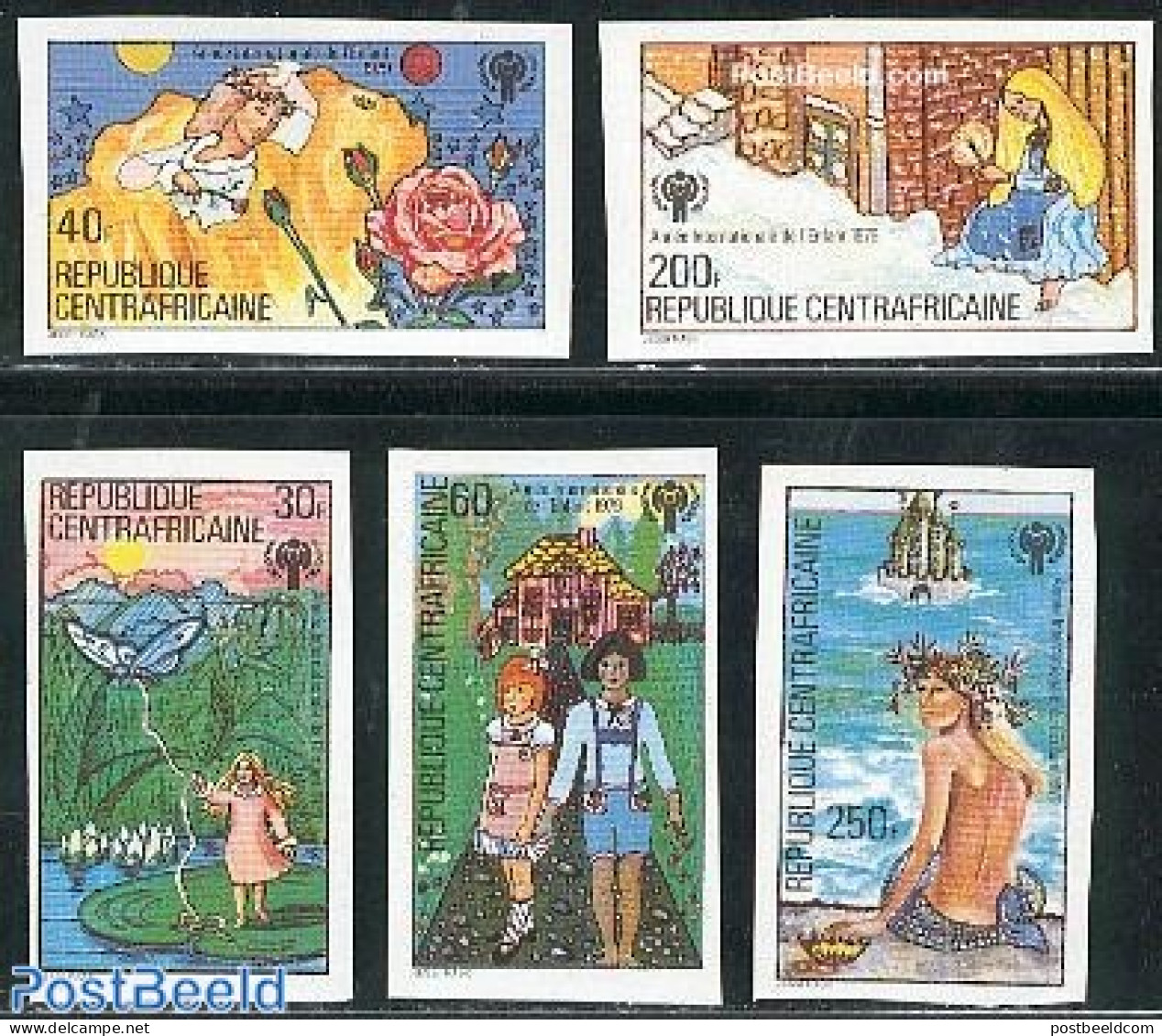 Central Africa 1979 Int. Year Of The Child 5v Imperforated, Mint NH, Nature - Various - Butterflies - Roses - Year Of .. - Contes, Fables & Légendes