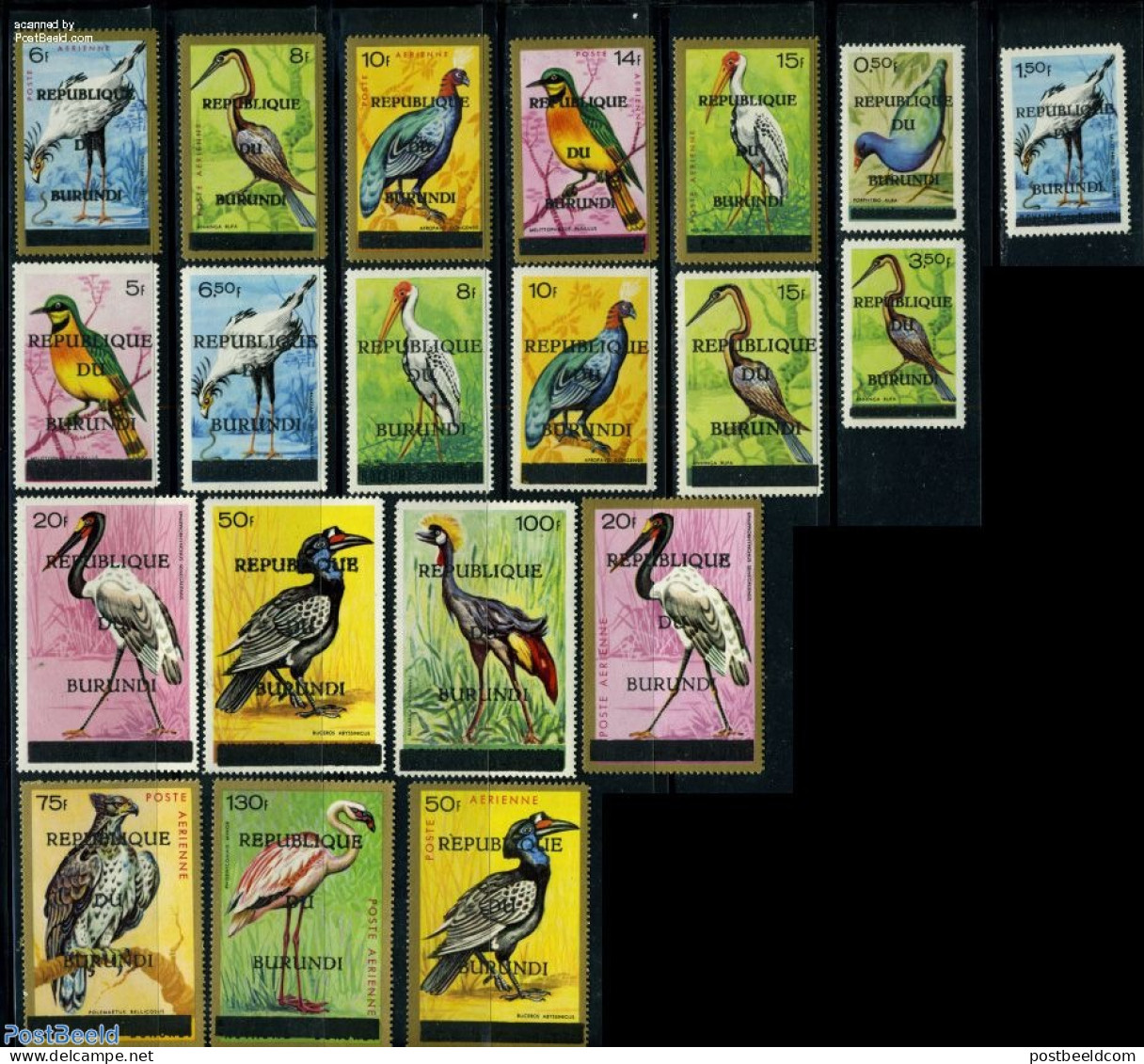 Burundi 1967 Birds Overprints 20v, Mint NH, Nature - Birds - Flamingo - Autres & Non Classés