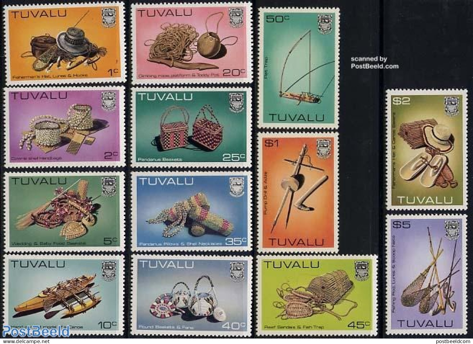 Tuvalu 1983 Definitives, Handicrafts 13v, Mint NH, Nature - Fishing - Art - Handicrafts - Fishes